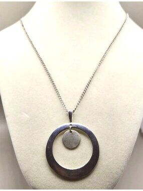 Silver Circle Pendant  Open Ring Design With Dangling Disc